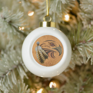 Ceramic Native Spirit "Hawk" Ball Ornament