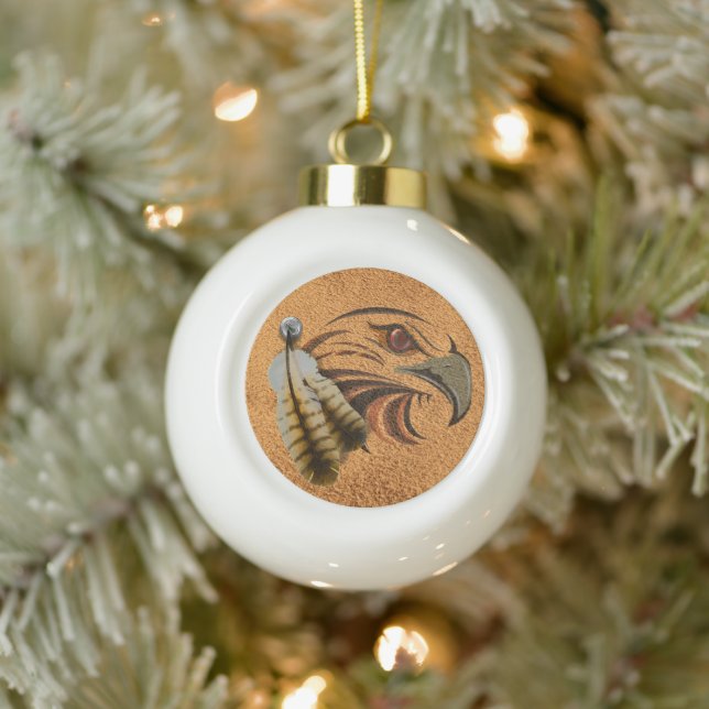 Ceramic Native Spirit "Hawk" Ball Ornament (Tree)