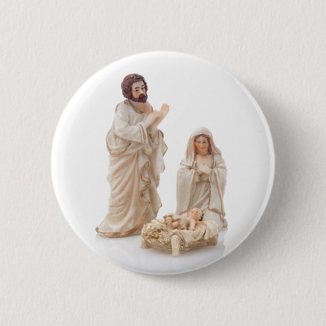 Ceramic nativity scene pinback button (Front)