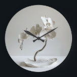 Ceramic Neutral Orchid Taupe Large Clock<br><div class="desc">Digital art of a ceramic orchid</div>