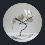 Ceramic Neutral Orchid Taupe Large Clock<br><div class="desc">Digital art of a ceramic orchid</div>