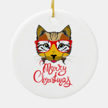 Ceramic Ornament Cat lover Merry Christmas