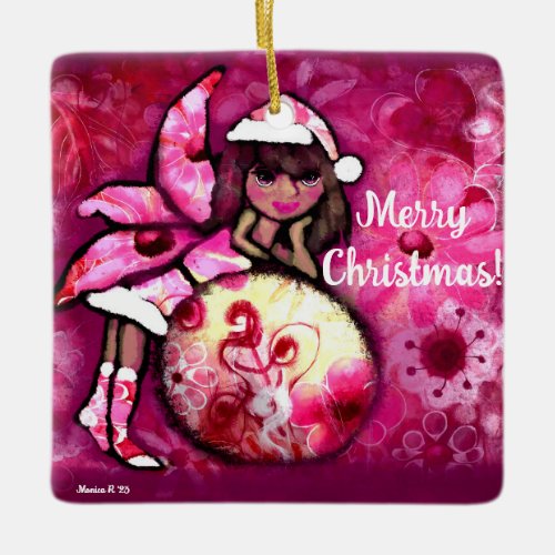 Ceramic Ornament _ Merry Christmas Pixie Whimsical