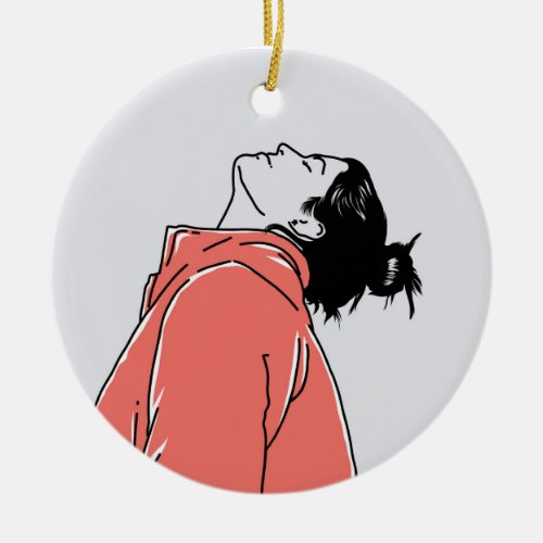 Ceramic ornament simple design of woman looking up