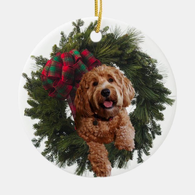 Ceramic Ornament w/ golden doodle (Front)