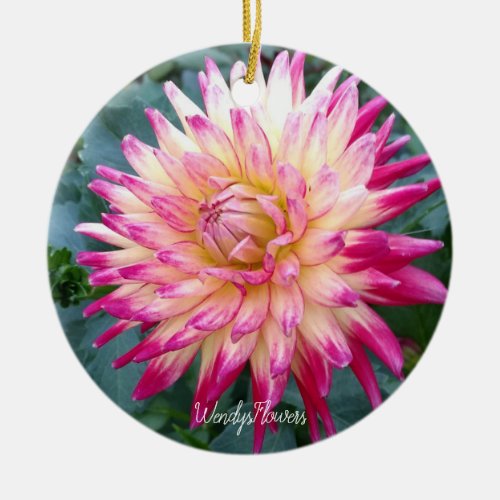 Ceramic ornament with pink dahlias