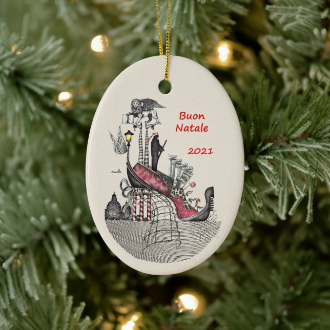 Ceramic Oval Ornament-Venice Italy Ceramic Ornament (Tree)