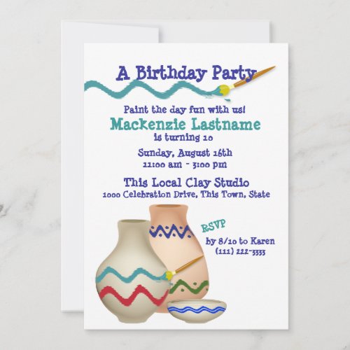 Ceramic Painting Birthday Party Invitation