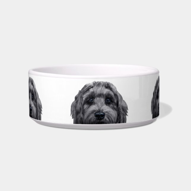 Ceramic Pet Bowl/ Black labradoodle Bowl (Front)