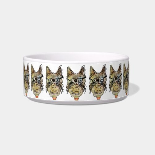 Ceramic Pet Bowl Medium Funny Crazy Cat