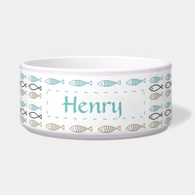 Ceramic Pet Bowl - Scandinavian Fish Design (L) (Front)