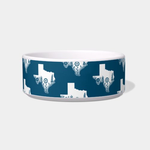 Ceramic Pet Bowl Texas Outline Ocean Blue