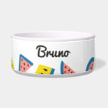 Ceramic Pet Bowl with fruit pieces<br><div class="desc">Ceramic Pet Bowl with beautiful cartoune-style watermelon slices in yellow and pink colours and blue peels. Watermelon slices in different fancy shapes with seeds.</div>