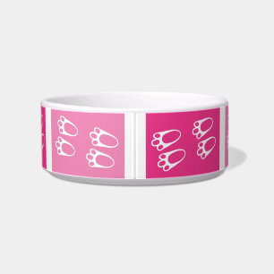 Ceramic Pink and White Bunny Rabbit Paw Prints Pet Bowl