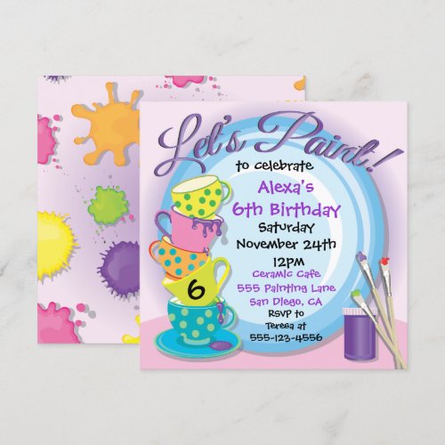 Ceramic Pottery Painting Party Invitations