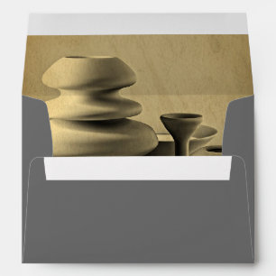 Ceramic Pottery Still Life Charcoal Pencil Sketch Envelope