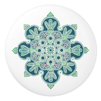 Ceramic pull/Knob with green medallion design Knob