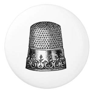 Ceramic Pull - Vintage Sewing Theme, Thimble