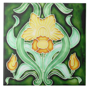 Ceramic rile - Art Nouveau Spring Daffodil Ceramic Tile