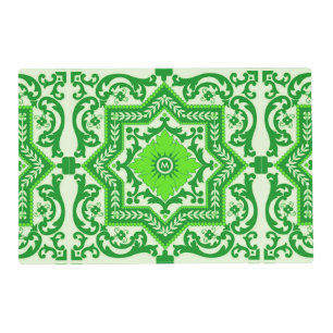 Ceramic Style Azulejo Vintage Monogram Ornament Placemat