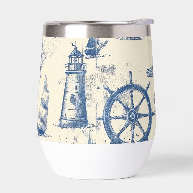 Ceramic Thermos Mug with Marine Elements Thermal Wine Tumbler (Left)