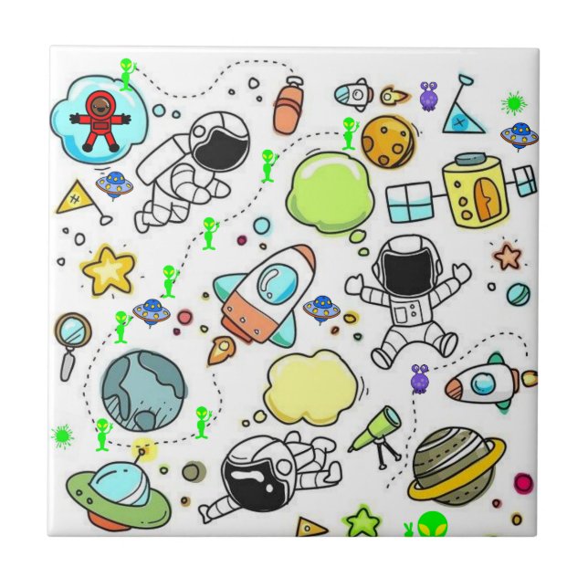 Ceramic Tile Aliens Astronauts Spaceship (Front)