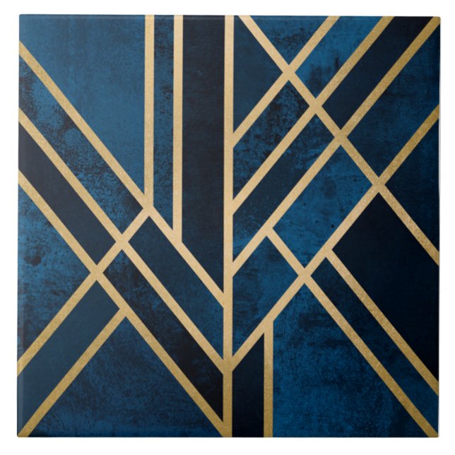 Ceramic Tile - Art Deco Blue Gold (Front)