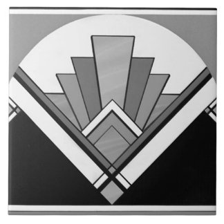 Ceramic Tile - Art Deco Fan Design B/G/W