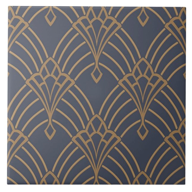 Ceramic Tile - Art Deco Fan Design Gold (Front)