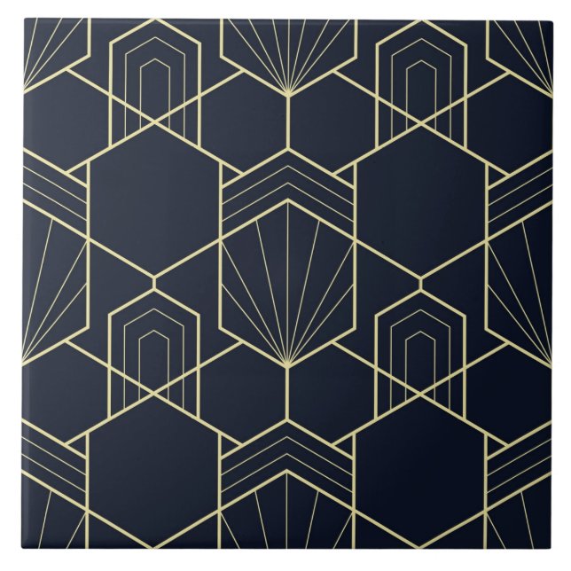 Ceramic Tile - Art Deco Gold and Dark Blue (Front)