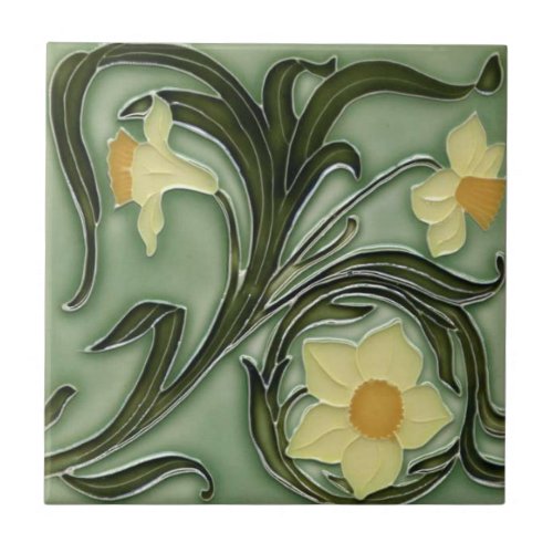 Ceramic Tile _ Art Nouveau Daffodils