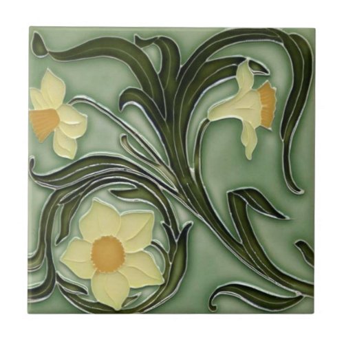 Ceramic Tile _ Art Nouveau Daffodils 2