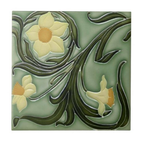 Ceramic Tile _ Art Nouveau Daffodils 3