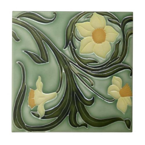 Ceramic Tile _ Art Nouveau Daffodils 4