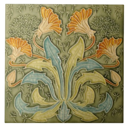 Ceramic Tile _ Art Nouveau Dandelion Flowers