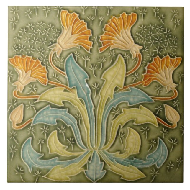 Ceramic Tile - Art Nouveau Dandelion Flowers (Front)