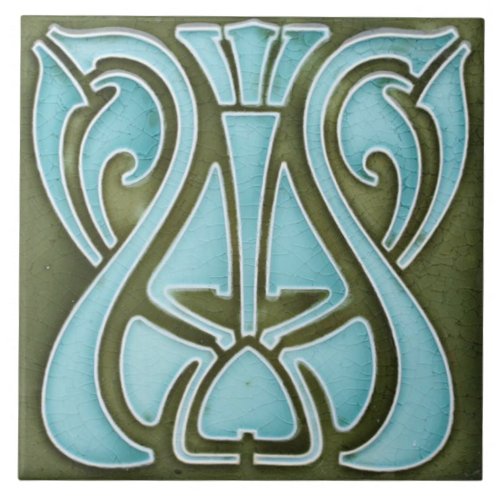 Ceramic Tile _ Art Nouveau Design Teal Green