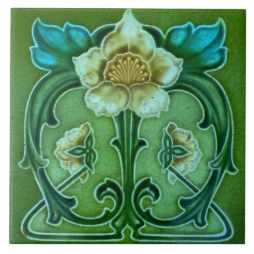 Ceramic Tile _ Art Nouveau Floral Design Vintage