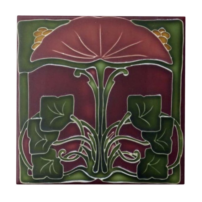 Ceramic Tile - Art Nouveau Floral Red Green (Front)
