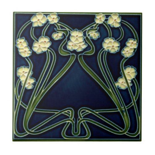 Ceramic Tile _ Art Nouveau Forget_me_nots Ivory