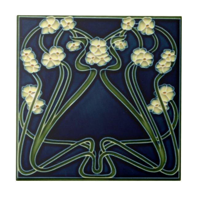 Ceramic Tile - Art Nouveau Forget-me-nots Ivory (Front)