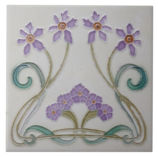 Ceramic Tile - Art Nouveau Lilac Flowers (Front)