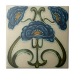 Ceramic Tile - Art Nouveau Three Blue Poppies<br><div class="desc">Decorative ceramic wall tile.</div>