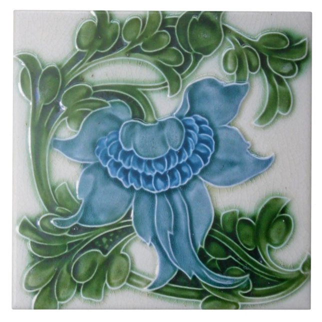 Ceramic Tile - Art Nouveau Vintage Looking Floral  (Front)