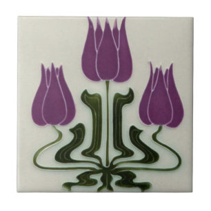 Ceramic Tile - Art Nouveau Vintage Purple Tulips