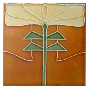 Ceramic Tile - Art Nouveau Yellow Flower Orange