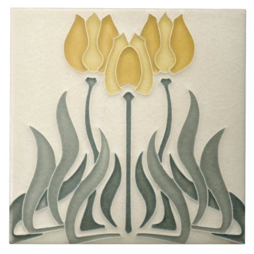Ceramic Tile _ Art Nouveau Yellow Tulips