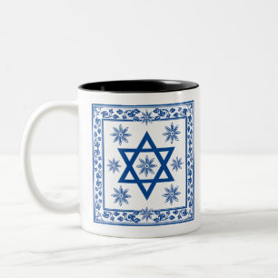 Ceramic Tile, Azulejo in Portuguese and Jewish Two-Tone Coffee Mug