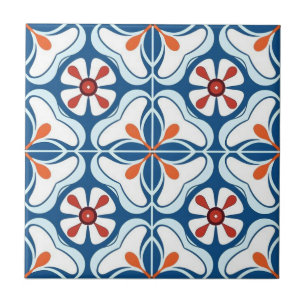 Ceramic Tile - Azulejo Orange Blue White