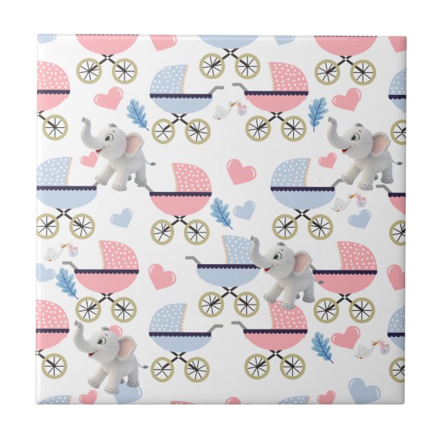 Ceramic Tile Baby Stroller Stork Elephant  (Front)